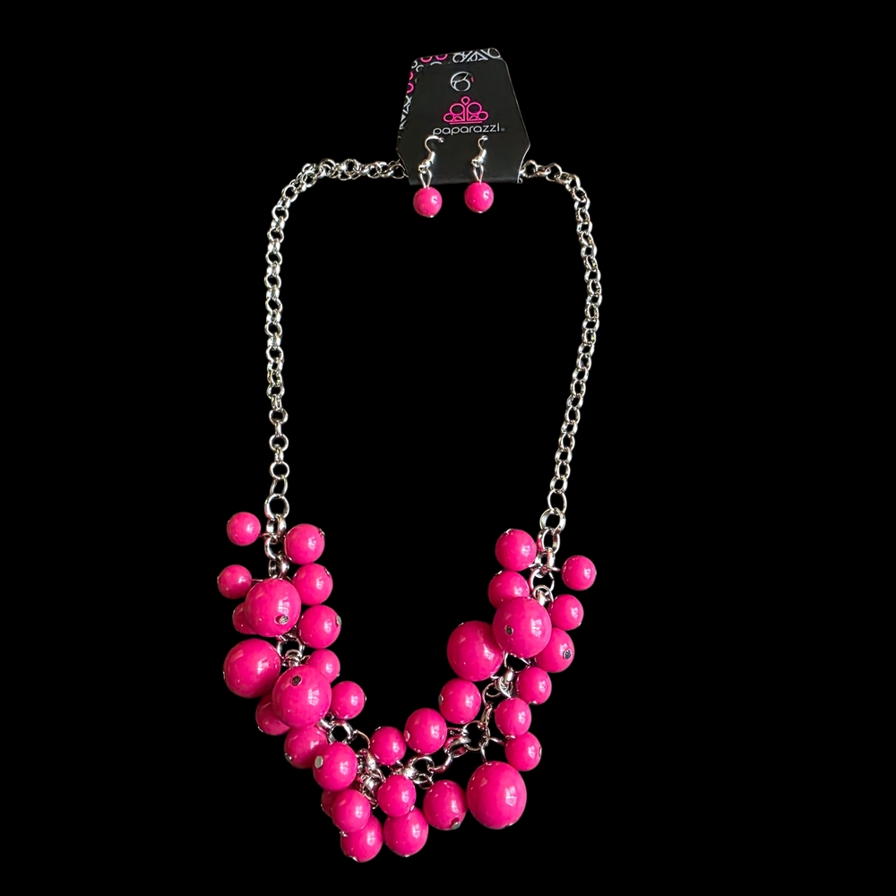 Paparazzi Vibrant Pink Bubble Necklace Set